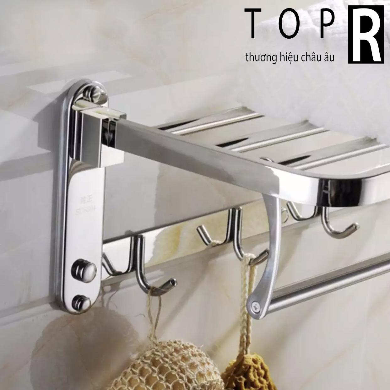 Kệ để đồ phòng tắm kết hợp treo khăn và móc áo inox TOP R - Giá để đồ phòng tắm