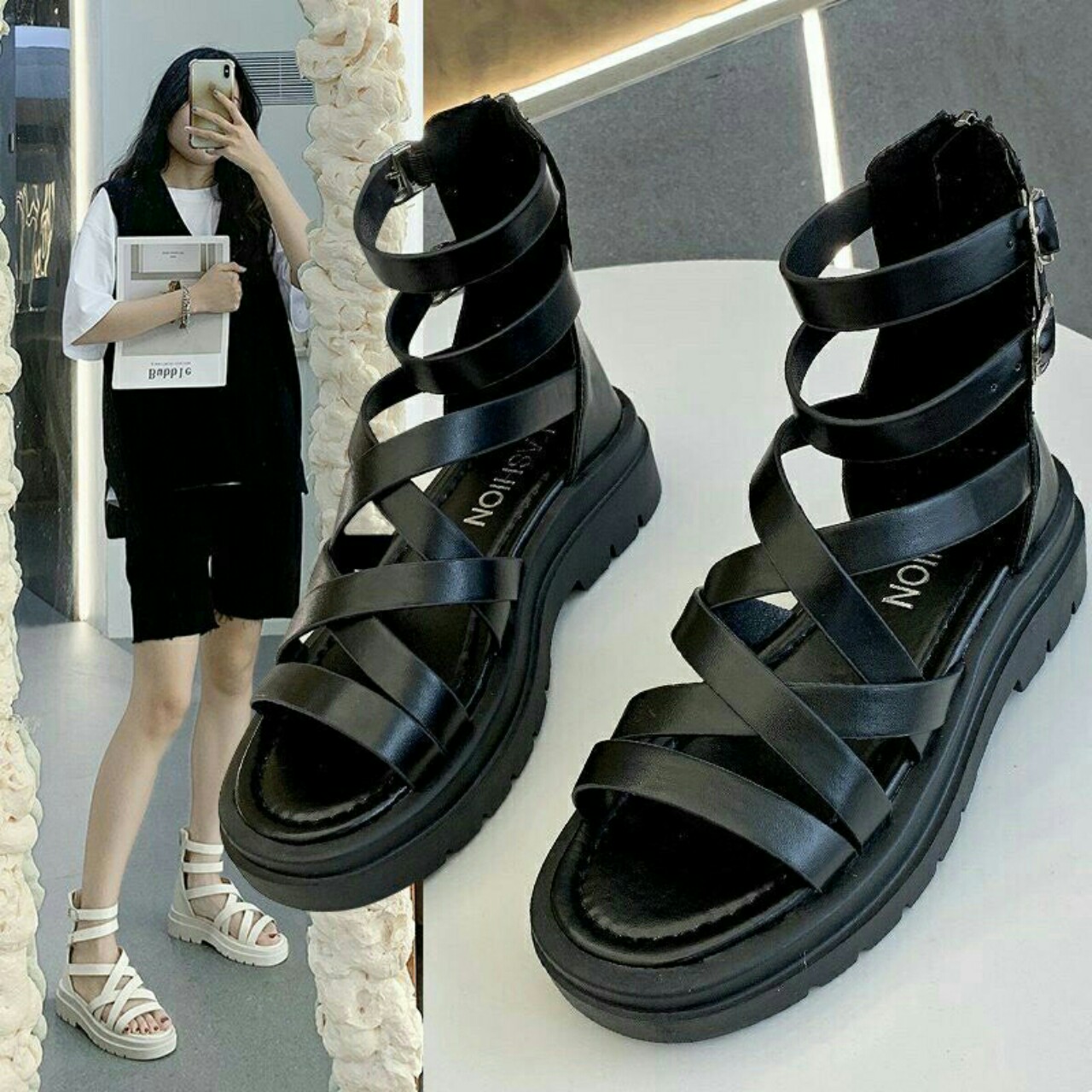 dép sandal nữ cổ cao kiểu chiến binh
