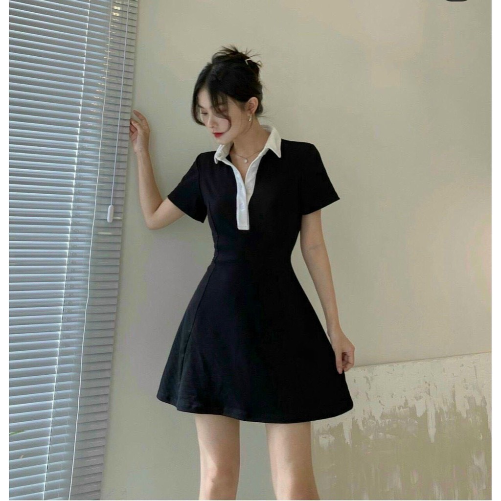 Đầm Polo Nữ Đen Dáng Ôm Váy Nữ Ngắn Body Ngắn
