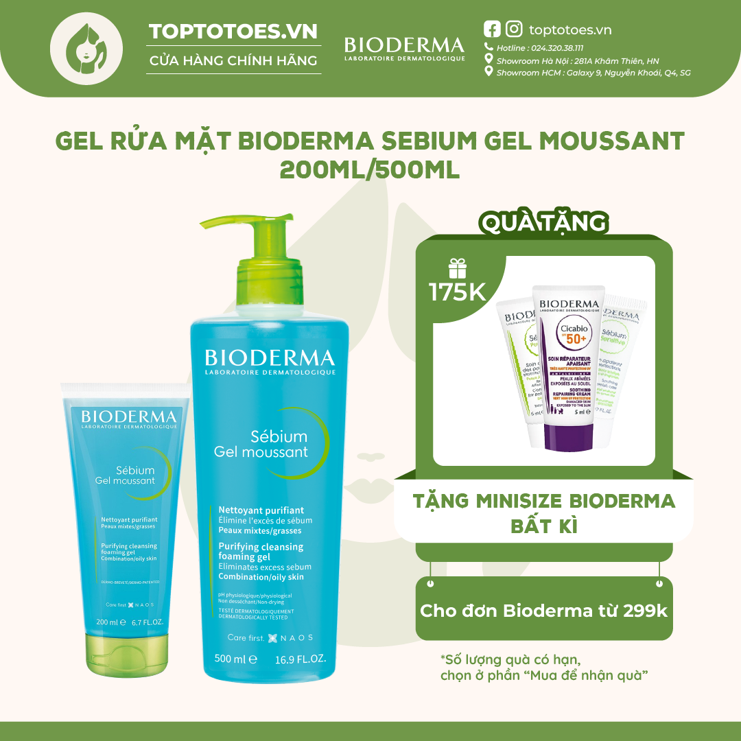 Gel rửa mặt tạo bọt Bioderma Sebium Gel Moussant 200ML