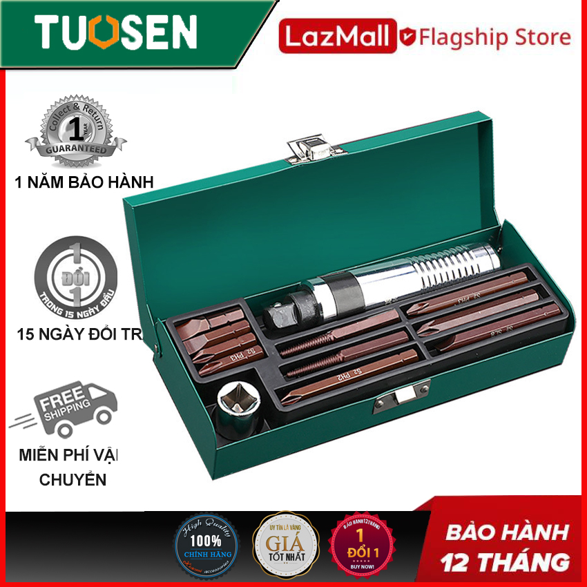 Bộ Tô Vít Đóng, Tô vít Đóng Đảo Chiều, có mũi Tháo Ốc Gãy TUOSEN 12 Chi Tiết, 16 chi tiết - Chính hãng TUOSEN