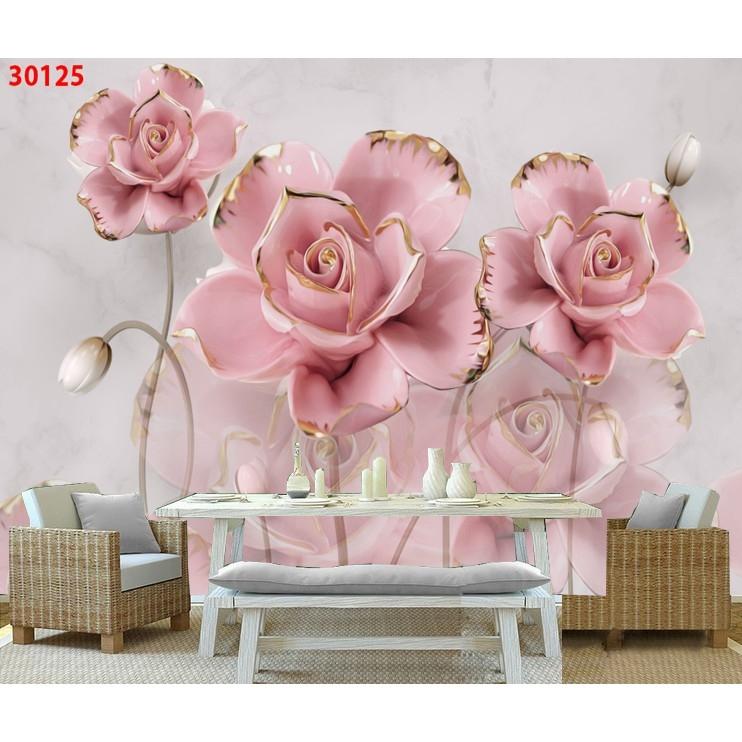 Tranh dán tường 3D Phòng Khách/ Hoa Hồng Ngọc Tranh Lên Màu Sắc Nét- Đóng Gói Cẩn Thận(Đã tích hợp sẵn keo),125