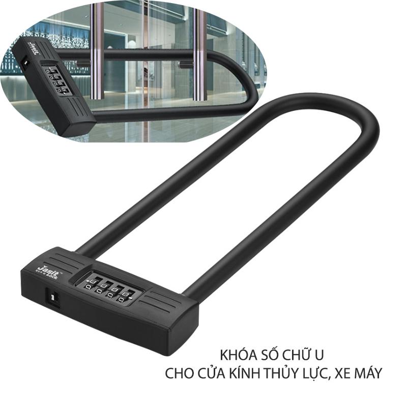 Khóa số chữ U móc dài chống trộm JS285 cho cửa kính, xe máy–loại 4 số có thể thay đổi được mã số