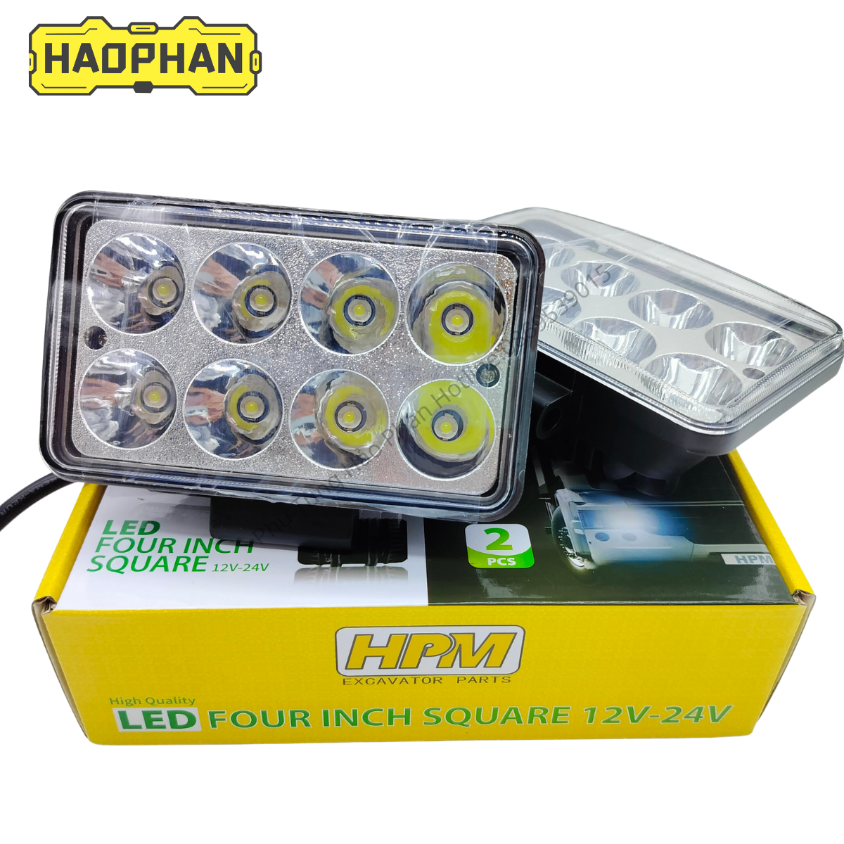 Đèn pha LED, đèn trợ sáng 8 bóng siêu sáng hình chữ nhật điện áp 12V/24V dùng cho ô tô, xe máy, xe công trình