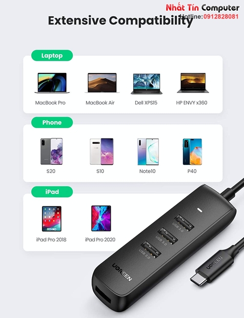 Hub chuyển đổi USB Type-C ra 4 cổng USB 3.0 Ugreen 10916 cao cấp