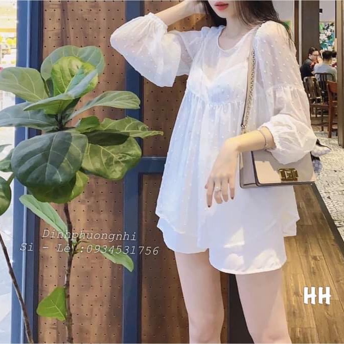 Set áo lưới 3 chi tiết _ Set áo sơ mi babydoll