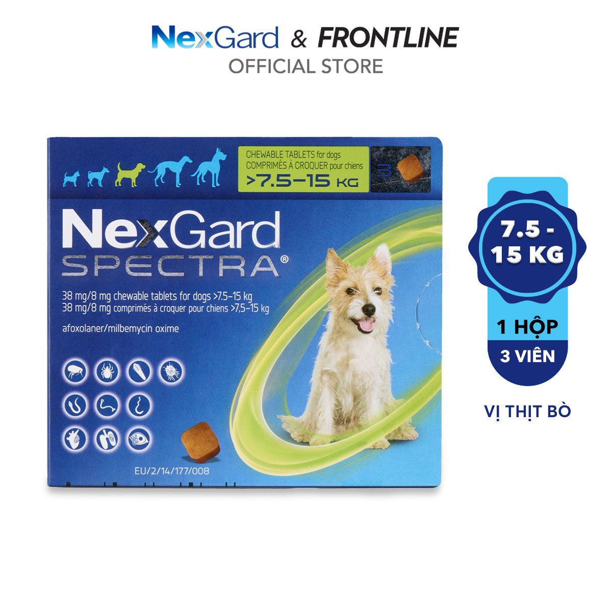 Nexgard Spectra - Viên nhai phòng & trị nội, ngoại ký sinhdành cho chó 7.5