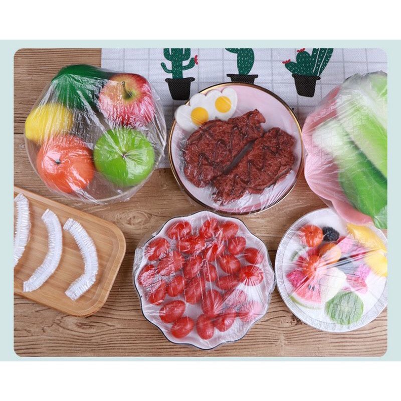 COMBO 100 màng bọc thực phẩm Màng PE túi gấu có chun bọc đồ ăn co giãn
