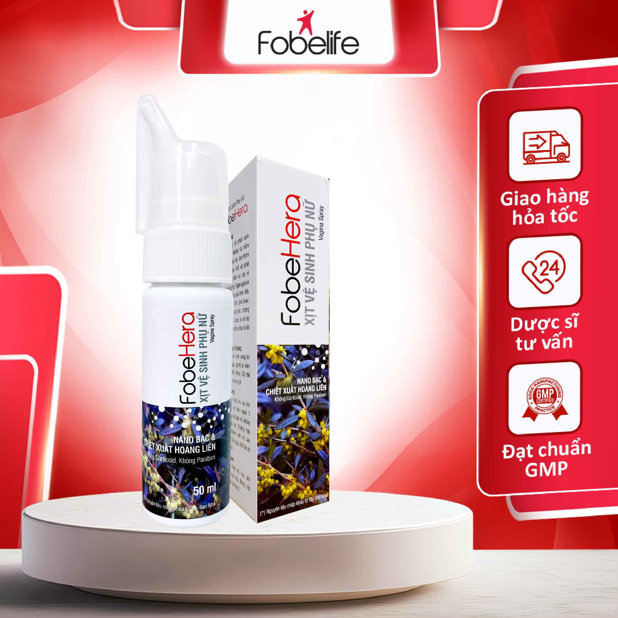 Chai Xịt Phụ Khoa Hỗ Trợ Ngăn Ngừa Viêm Nhiễm Phụ Khoa Dùng Được Cho Nam Nữ FOBE HERA -  Chai 50ml