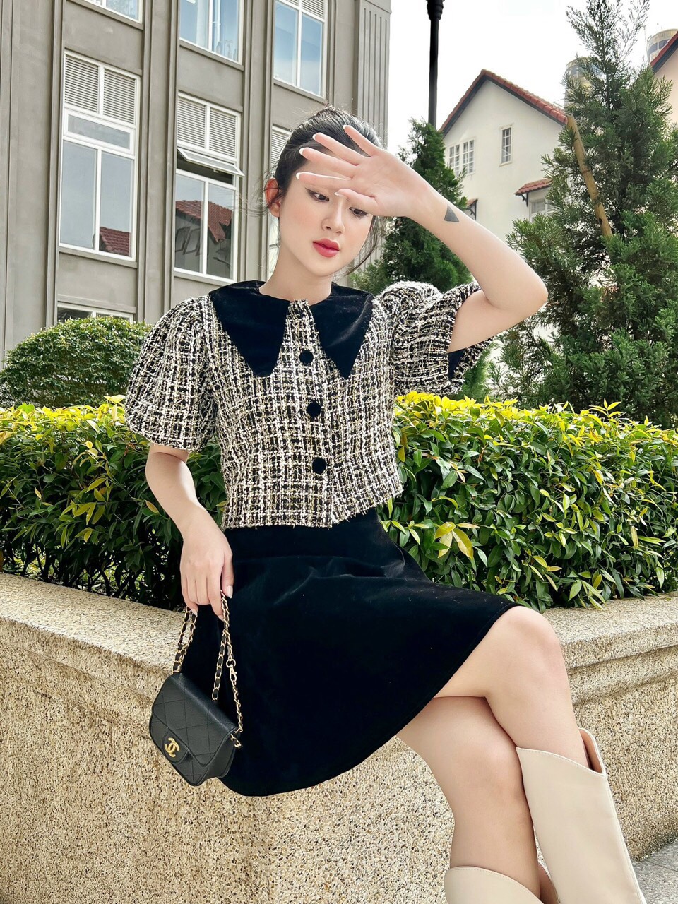 Sét siêu sang chảnh áo bố chân váy nhung