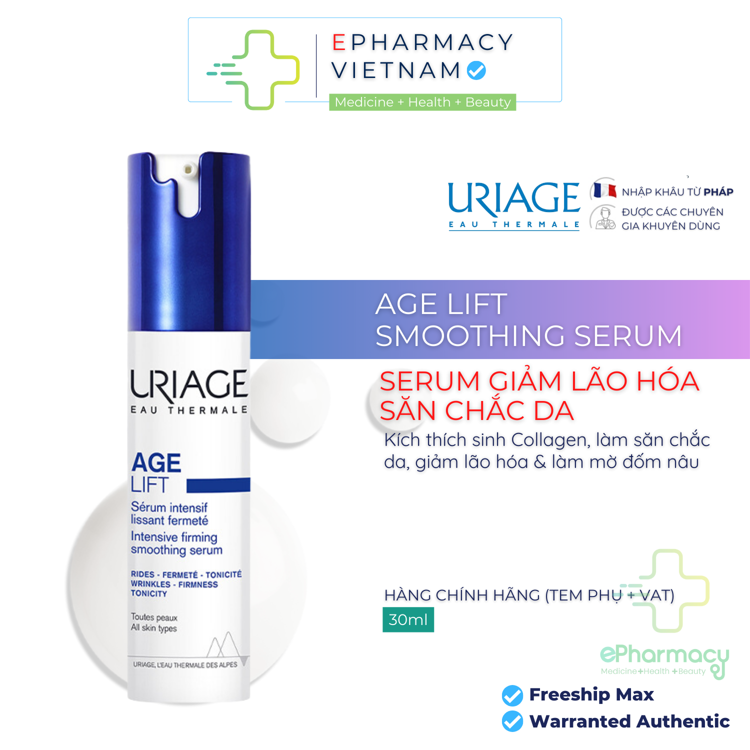 Tinh chất uriage age lift serum intensif dưỡng da và ngăn ngừa lão hóa da 30ml