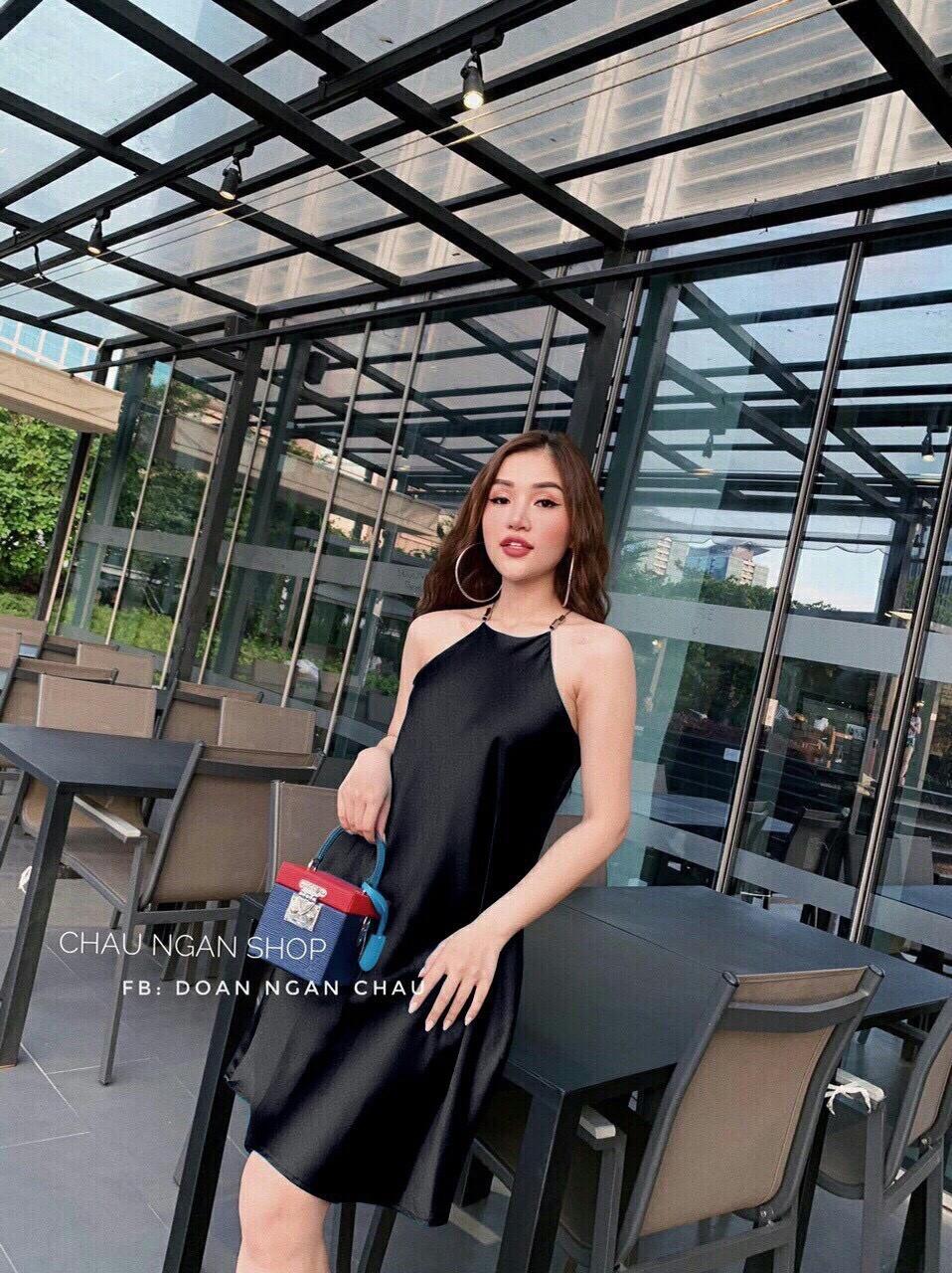 Đầm phi lụa cổ yếm suông xinh