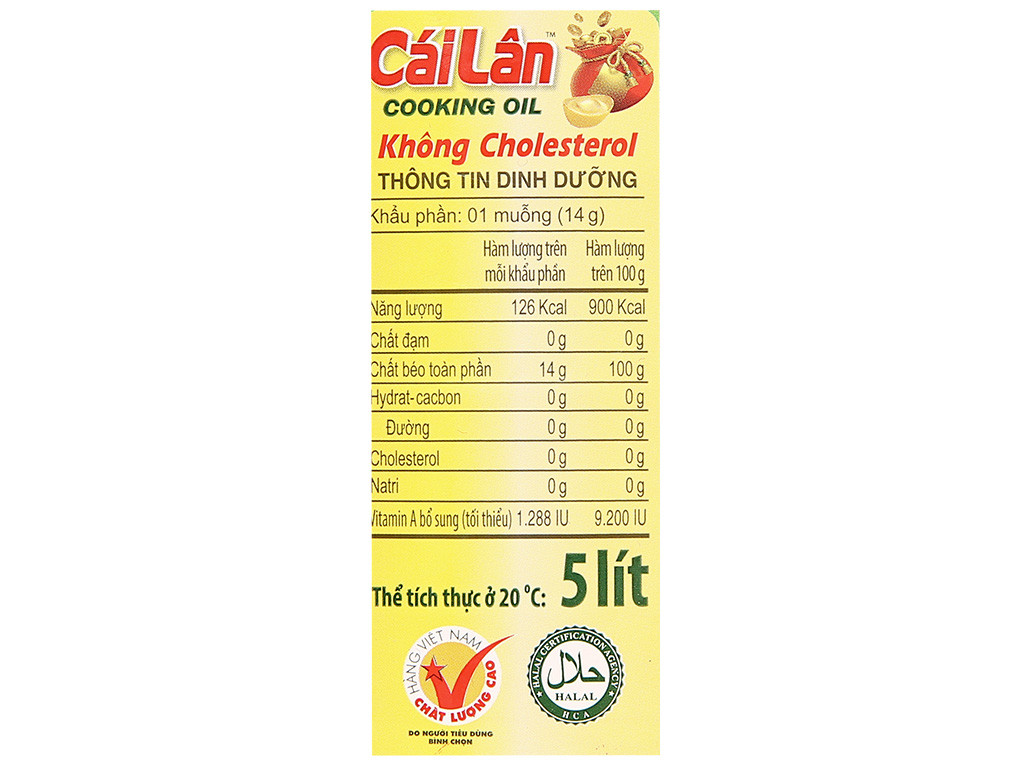 Dầu thực vật tinh luyện Cái Lân can 5 lít