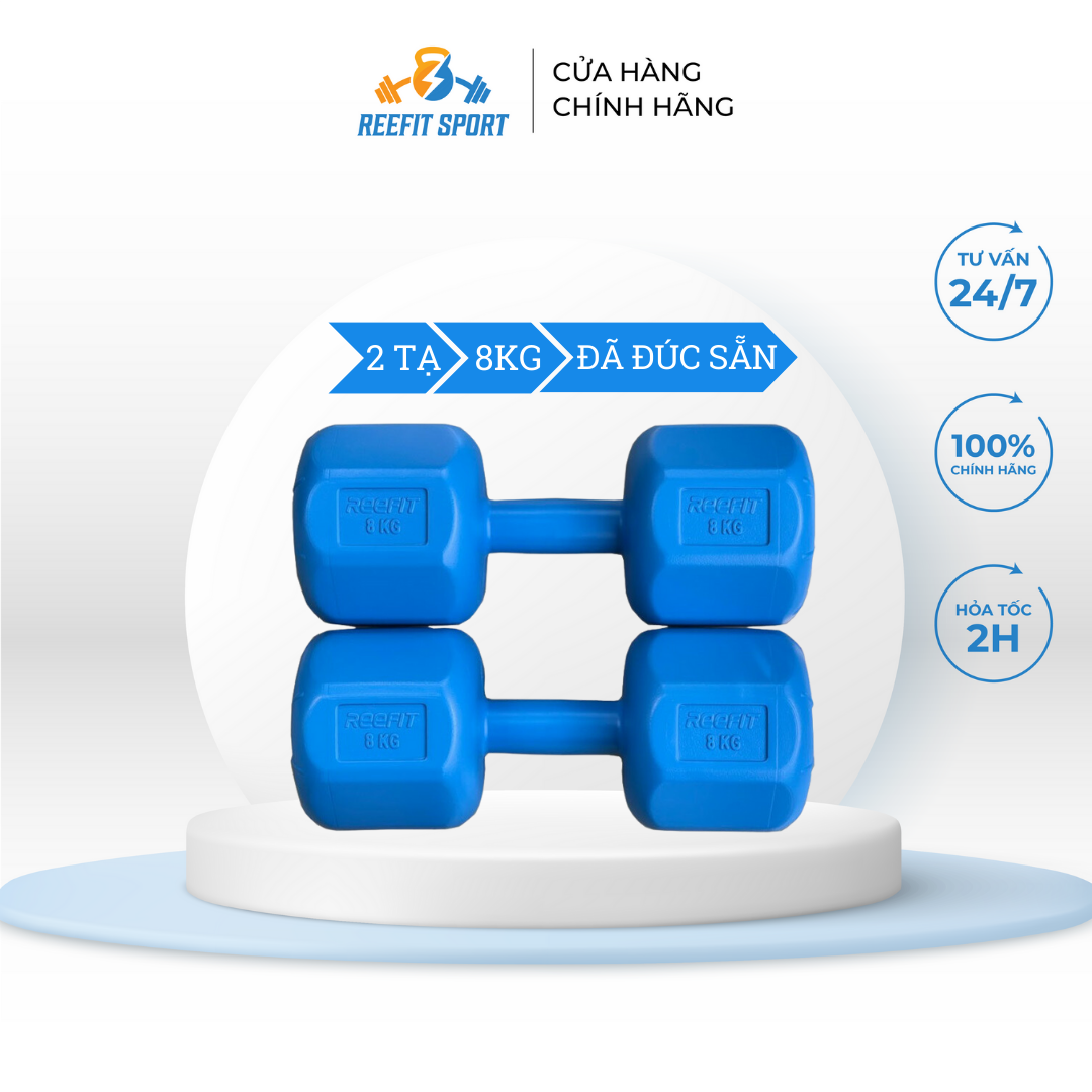 Bộ 2 tạ tay nhựa bát giác Reefit 8kg có ruột