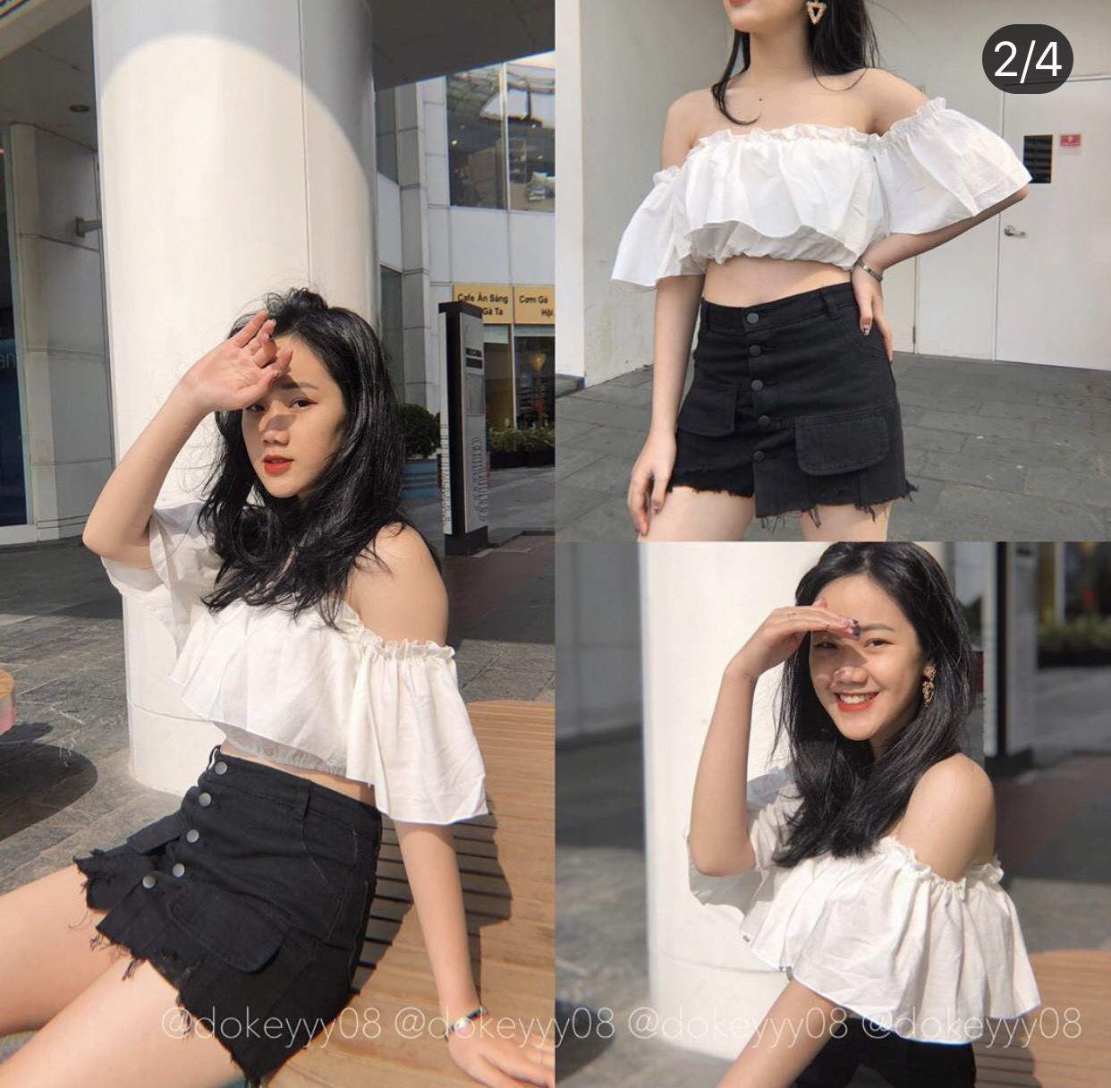 Áo bẹt vai 2 tầng siêu xinh dạo phố