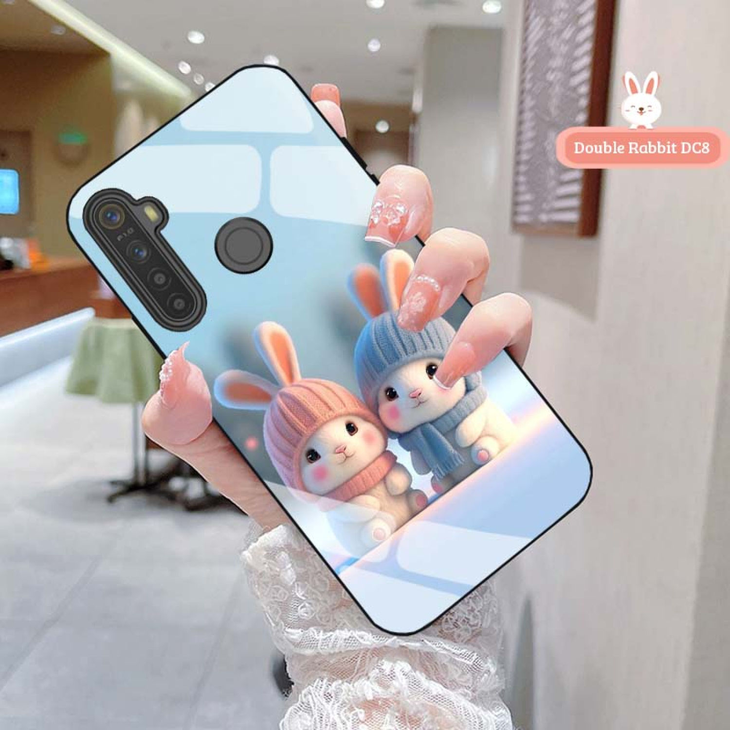 Ốp Lưng REALME C3, REALME 5, REALME 5i, REALME 5 PRO Mặt Kính Hình Thỏ CuTe Ngộ Nghĩnh, Phiên Bản Mới