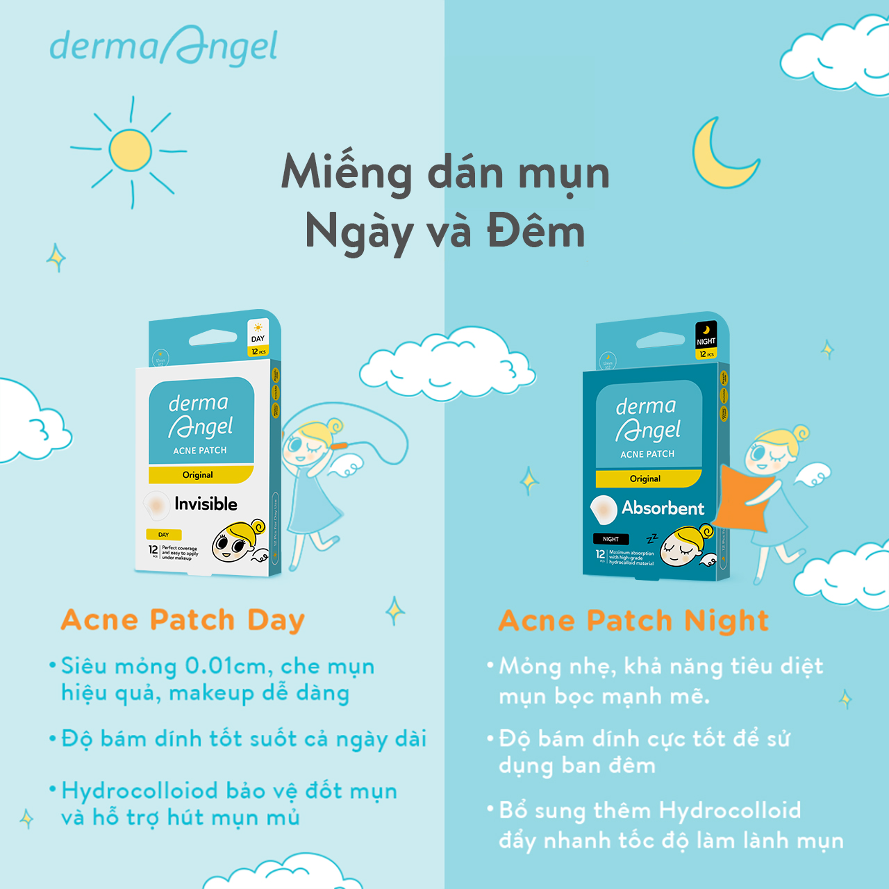 Miếng Dán Mụn Ban Đêm Derma Angel 12 Miếng