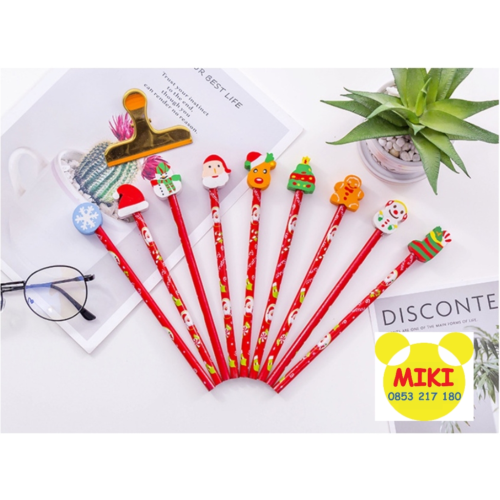 [10 cây] BÚT CHÌ ĐẦU GÔM NOEL (Đồ dùng dạy học Miki)