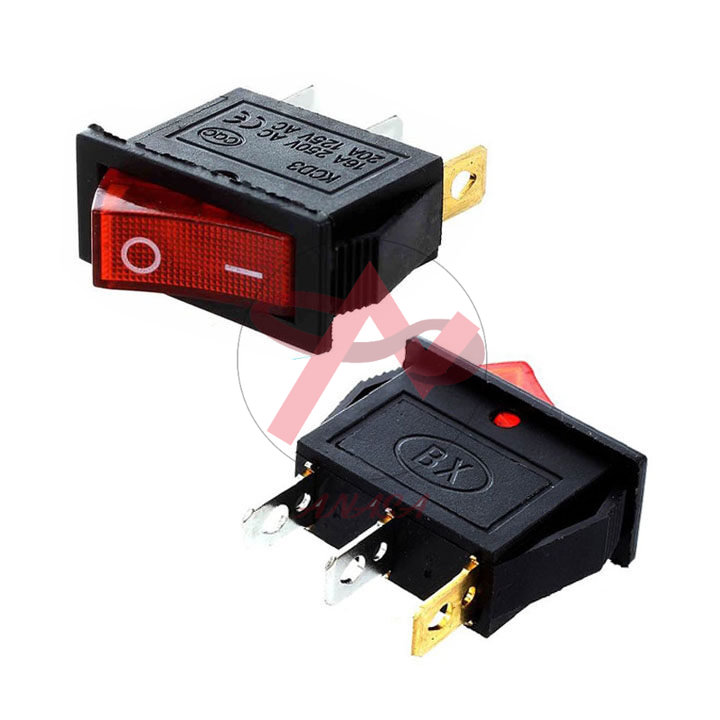 Công tắc bập bênh kcd3 có đèn 15a 3 chân màu đỏ