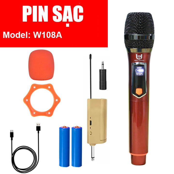 Micro Không Dây Pin Sạc Karaoke Ampli, Loa Kéo