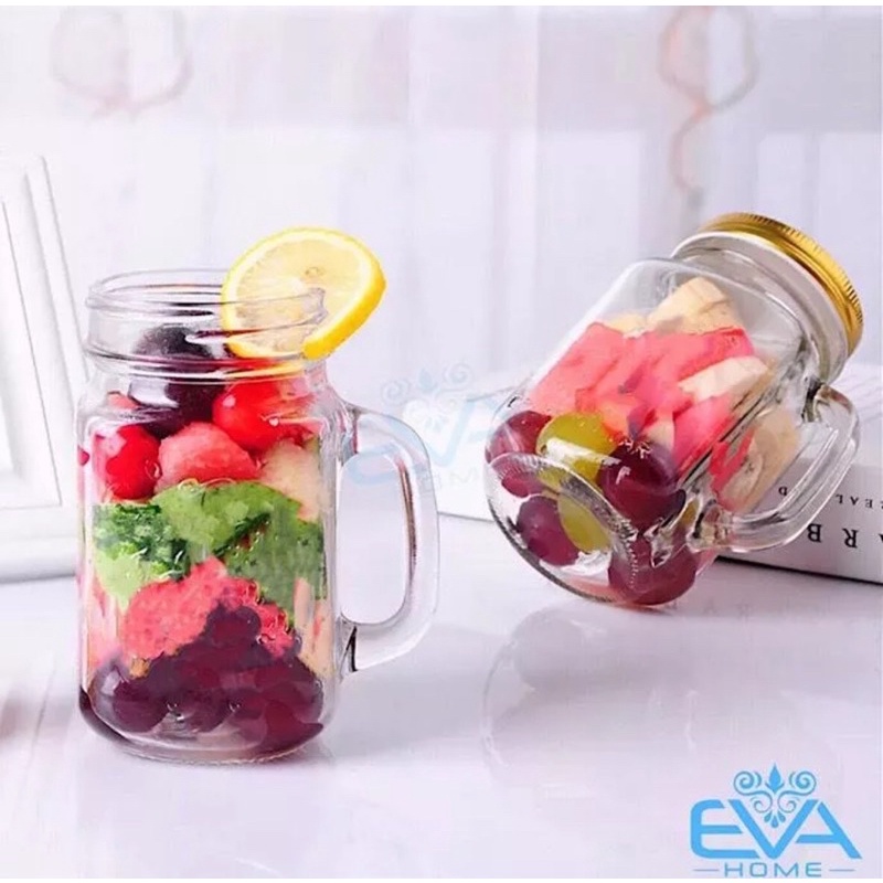 Ly quai thuỷ tinh trơn đựng trà sữa 450 ml nắp có lỗ và nắp không lỗ