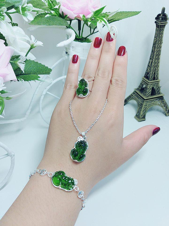 Bộ trang sức bạc ta tỳ hưu nghê đá phong thủy