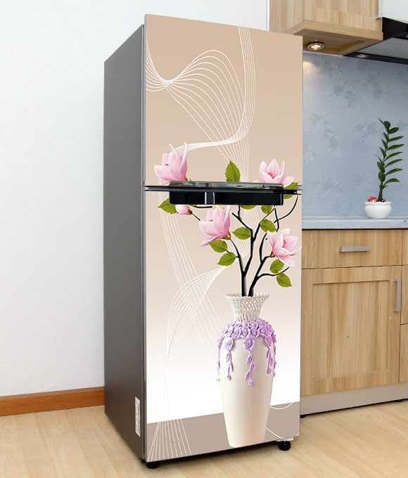 Decal, miếng dán trang trí tủ lạnh - Mẫu bình Hoa Mộc Lan