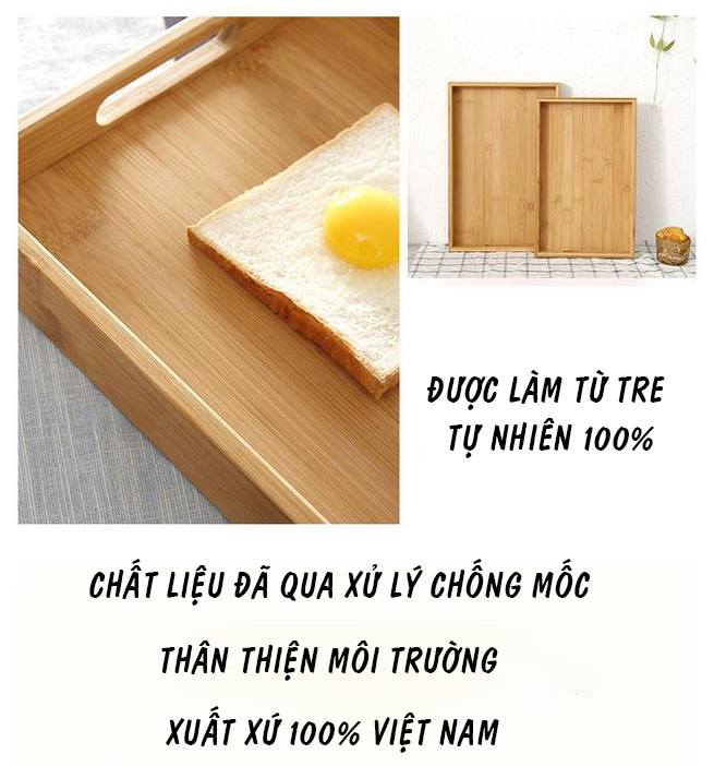 Khay Trà  Gỗ Tre Đựng Đồ Green Home Có Tay Cầm Tiện Lợi (Hàng Việt Nam) Khay Trà Gỗ Tre Hình Chữ Nhật Siêu Bền Đẹp - Phong Cách Giản Dị Mộc Mạc Thân Thiện Với Môi Trường