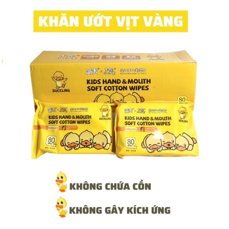 [Hoàn tiền 6%] Thùng 10 Gói Khăn Ướt Vịt Vàng  ( Thùng Giấy 1 Bịch 80 Tờ )