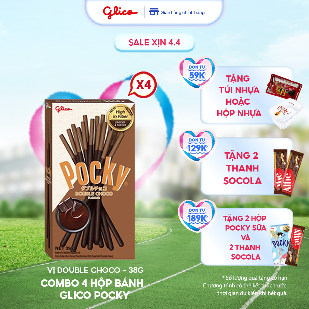 Combo 4 Hộp Bánh Que Socola Glico Pocky Double Choco 39G