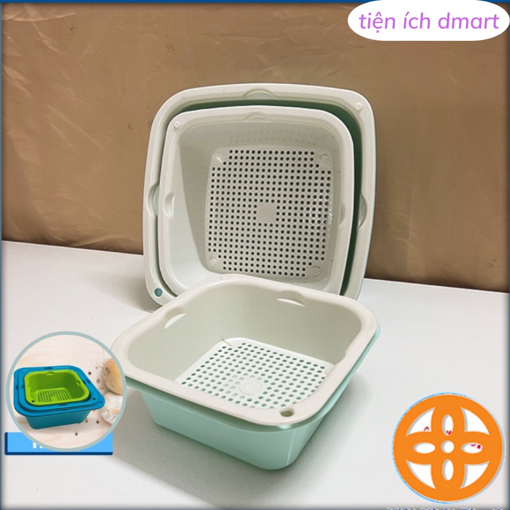 Bộ rổ 6 món kèm chậu rửa rau củ quả tiện ích, rổ nhựa ecco 2 lớp