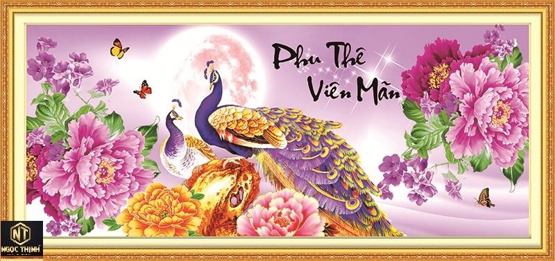 Tranh đính đá đôi công Phu Thuê Viên Mãn VS054 KT:90x40cm
