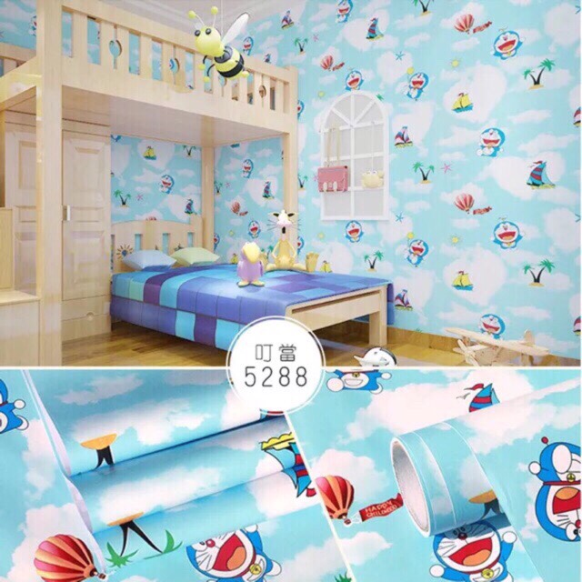 5 mét decal giấy dán tường khổ 45cm có sẵn keo - doremon trời xanh bv107