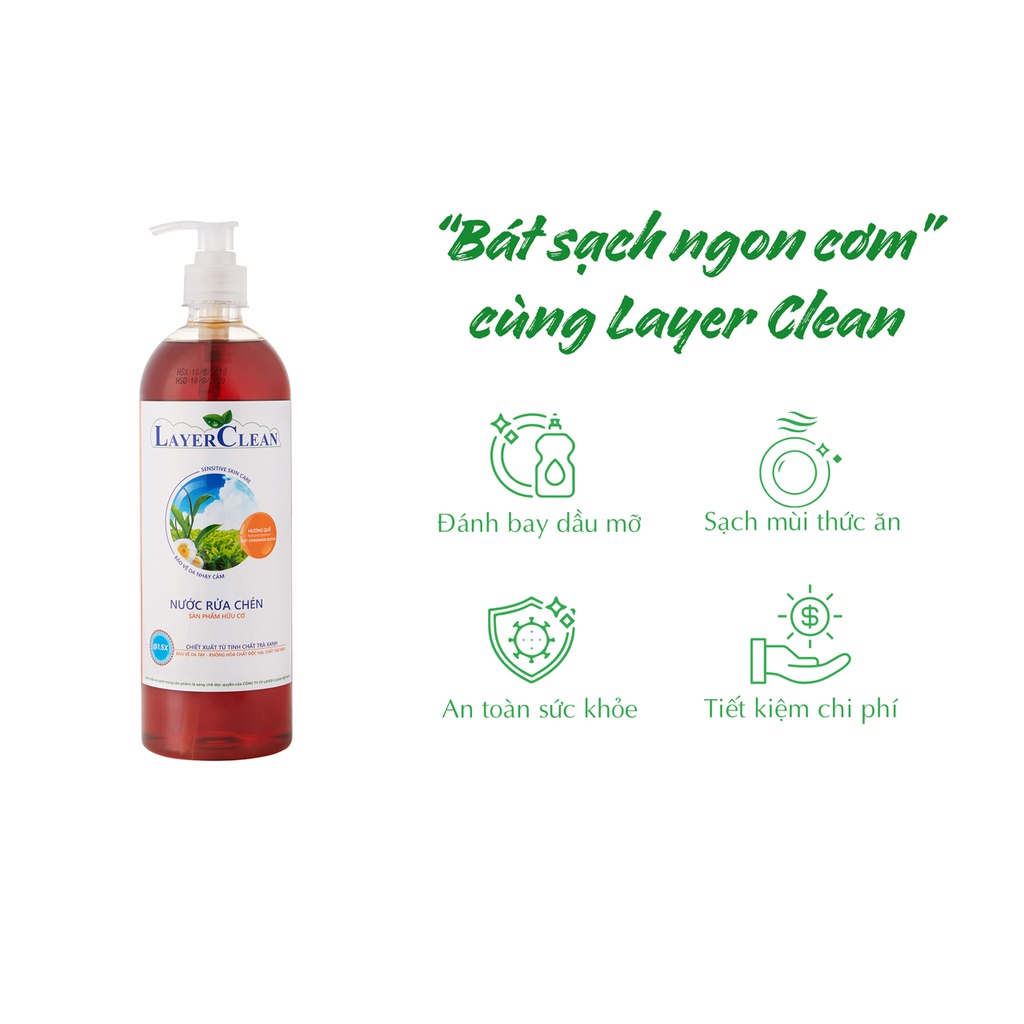 [RẺ VÔ ĐỊCH] Nước rửa chén bát hữu cơ Layer Clean chai 800ml hương Quế