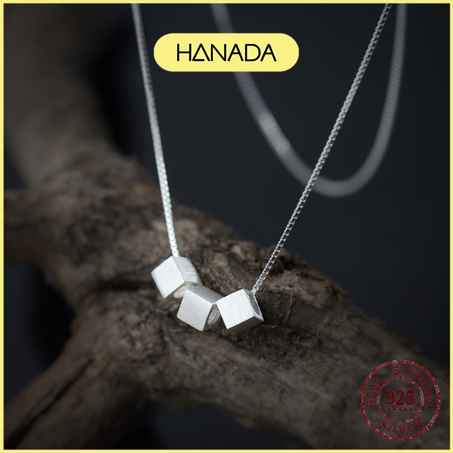 [HCM] Dây Chuyền Bạc 925 Hanada Ba Khối Vuông 0126