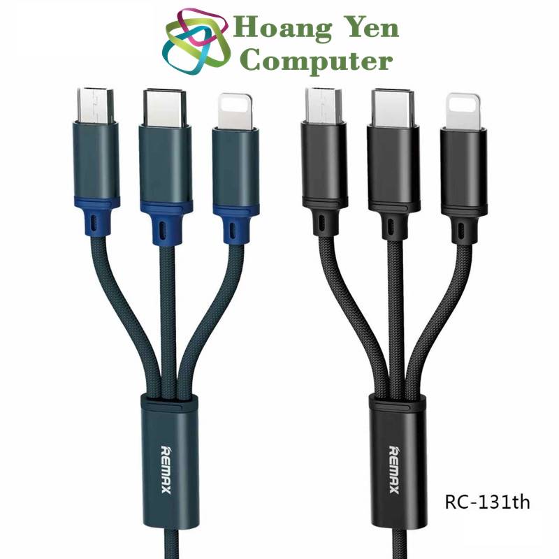[HCM]Cáp sạc Remax 3 đầu RC-131TH Iphone - Micro usb - Type C | BH 3 tháng 1 đổi 1 - Hoàng Yến Computer