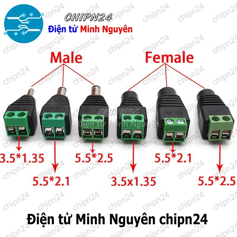[2 cái] (F115) Đầu chuyển Jack DC ra Domino (2.1mm x 5.5mm 2.5mm x 5.5mm 1.35mm x 3.5mm Đực/Cái) - HHH.00284
