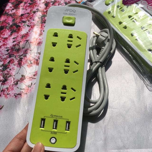 Ổ Cắm Điện Đa Năng Thông Minh Chống Giật 6 cổng cắm 3 Cổng USB day dài 1m3 chịu tải 2500W vô cùng Tiện Dụng An Toàn khi sử dụng