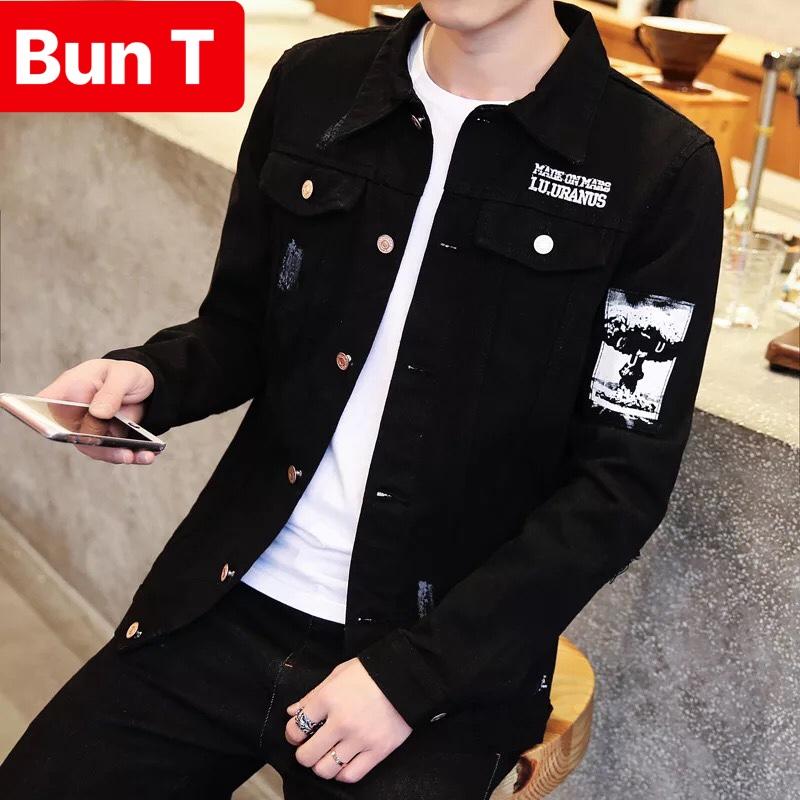 ÁO KHOÁC JEAN NAM CHẤT BÒ ĐEN HỌA TIẾT TAY HOT BOY HÀN QUỐC SÀNH ĐIỆU 2023 TT-99 TRANG BUN FASHION