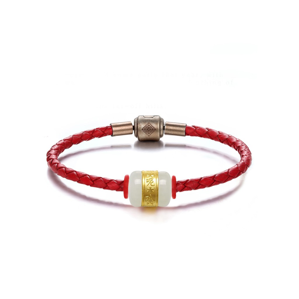 Ancarat - vòng tay dây da ngọc bọc vàng bình an