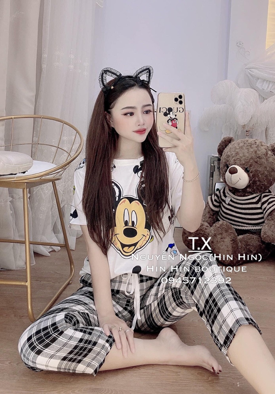 Sét bộ caro in hình mickey đơn giản TTSA0302