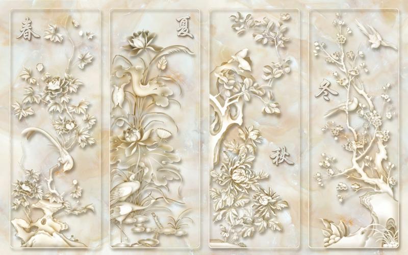 Tranh dán tường 3D phong thủy Mai Lan Cúc Trúc (Tứ Quý)