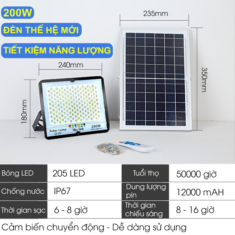 ĐÈN NĂNG LƯỢNG MẶT TRỜI MAX TECH 45W - 60W - 80W - 100W - 120W - 150W - 180W SOLAR LIGHT - ĐIỀU KHIỂN TỪ XA - PIN SẠC TRỌN DỜI - D1060