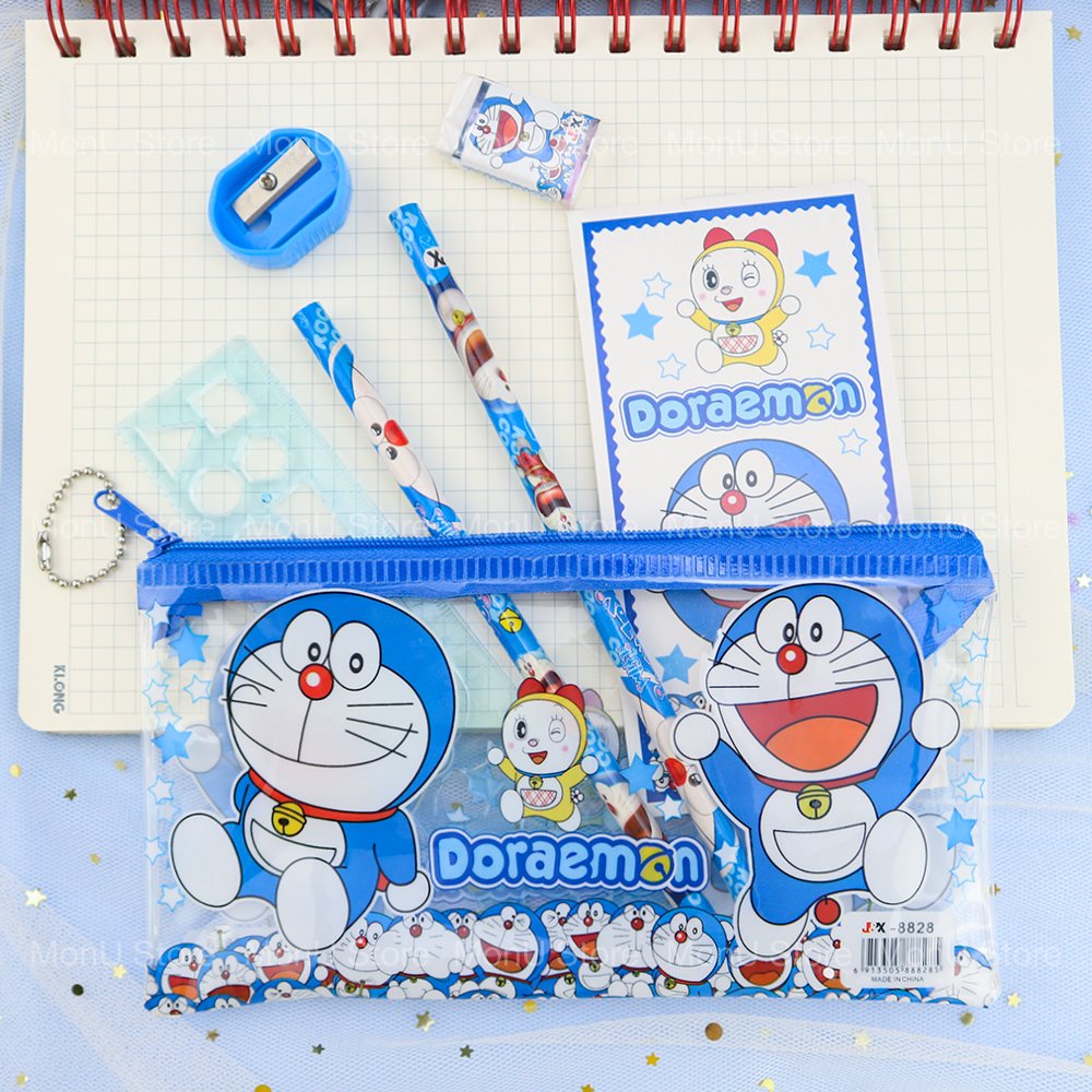Bóp viết trong suốt kèm đồ dùng học tập Doraemon dễ thương cute TooYoo BK00362