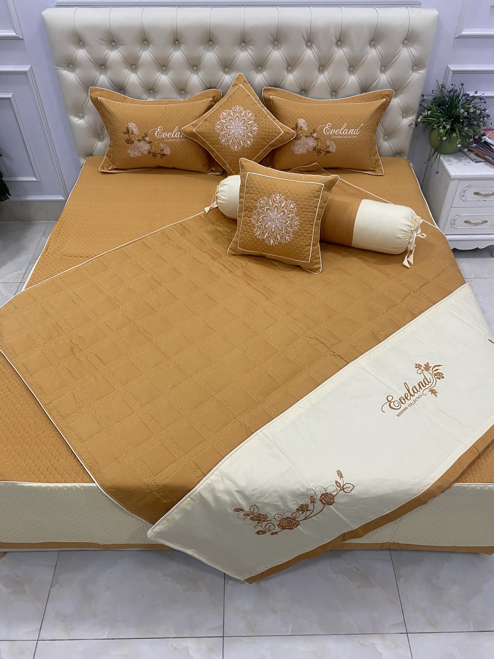 Bộ chăn ga cotton satin poly 7 món trần bông ( được chọn mẫu )