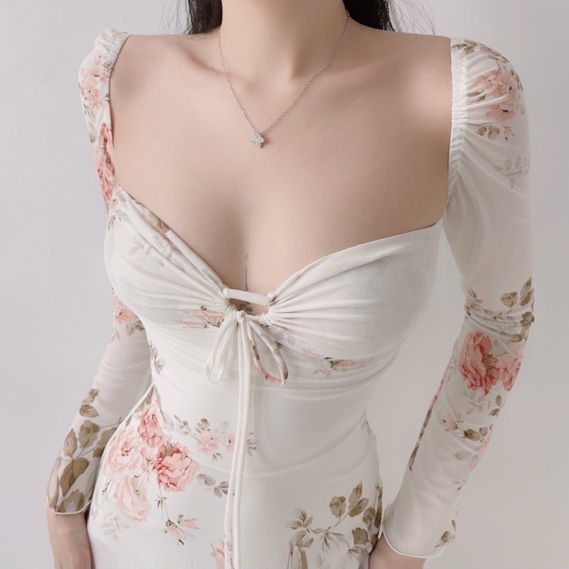 Đầm Body Thun Mesh Tay Dài Tôn Dáng