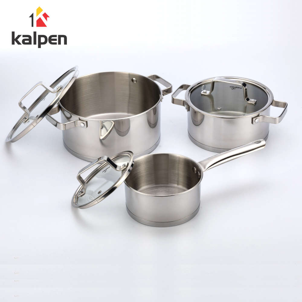 Bộ 3 nồi Inox 304 cao cấp 5 đáy Kalpen Gliter KP-3568 size 16,20,24cm xuất Đức, bảo hành 5 năm (Có bản lẻ từng nồi)