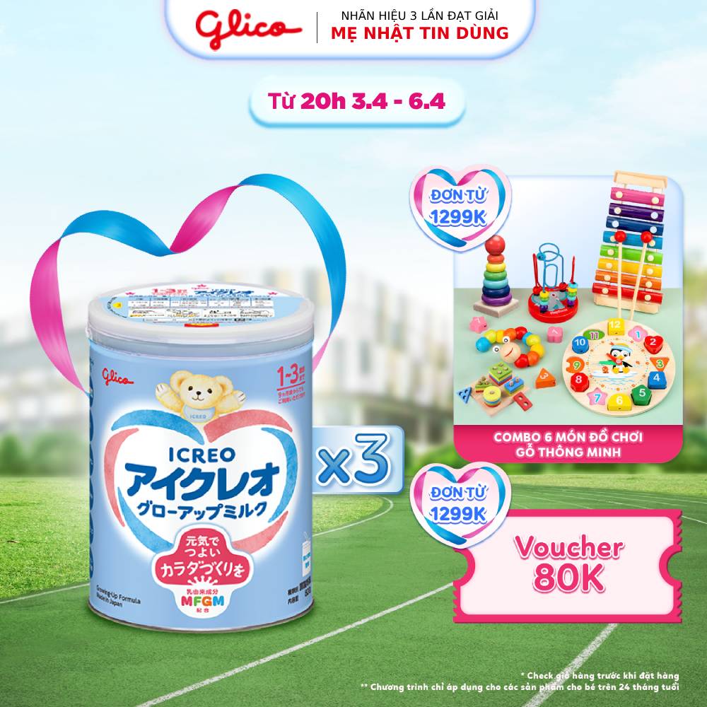 (FREEESHIP-QUÀ) Combo 3 Lon Sữa Bột Dinh Dưỡng Glico Icreo Grow-Up Milk (820g/lon)