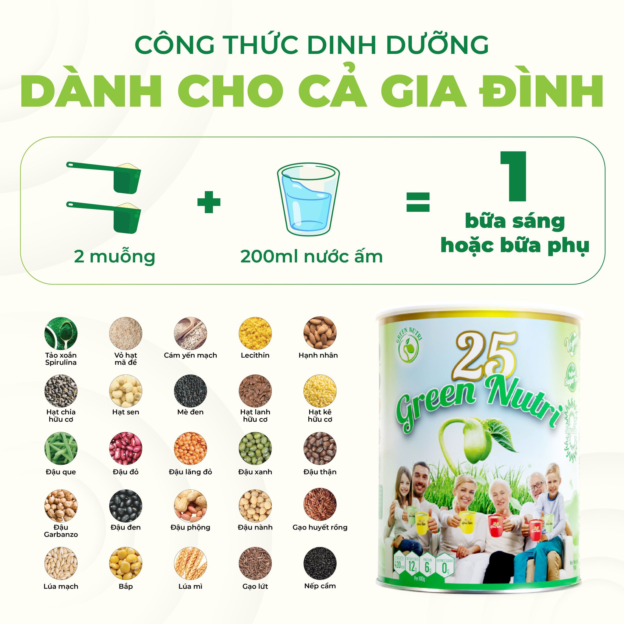 Sữa Hạt Ngũ Cốc 25 Green Nutri Thành Phần 25 Loại Hạt Đậu - Dạng Lon 750gr