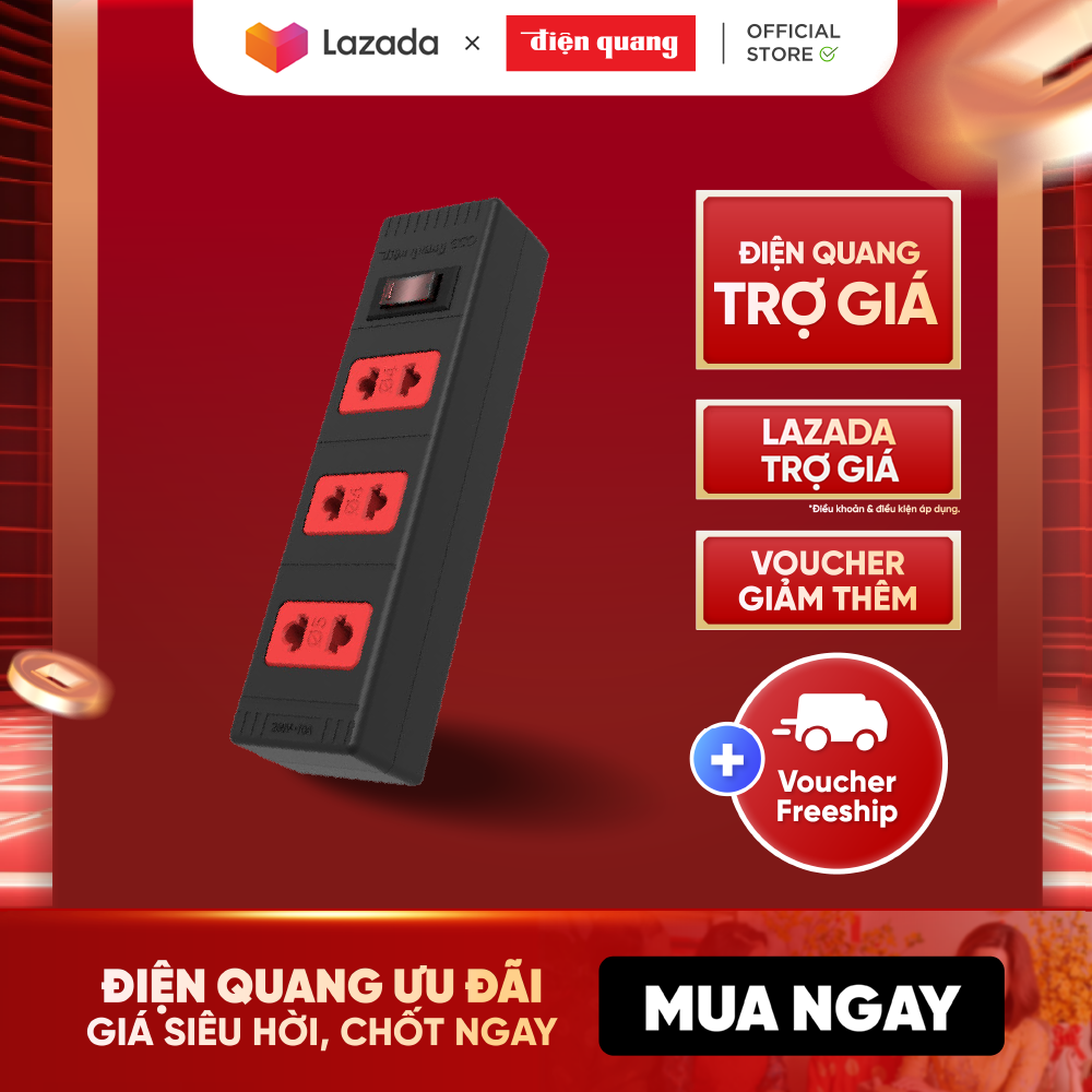 Ổ cắm Điện Quang ECO ĐQ ESK 5BR 32 ECO (3 lỗ 2 chấu , dây dài 5m màu đen đỏ )